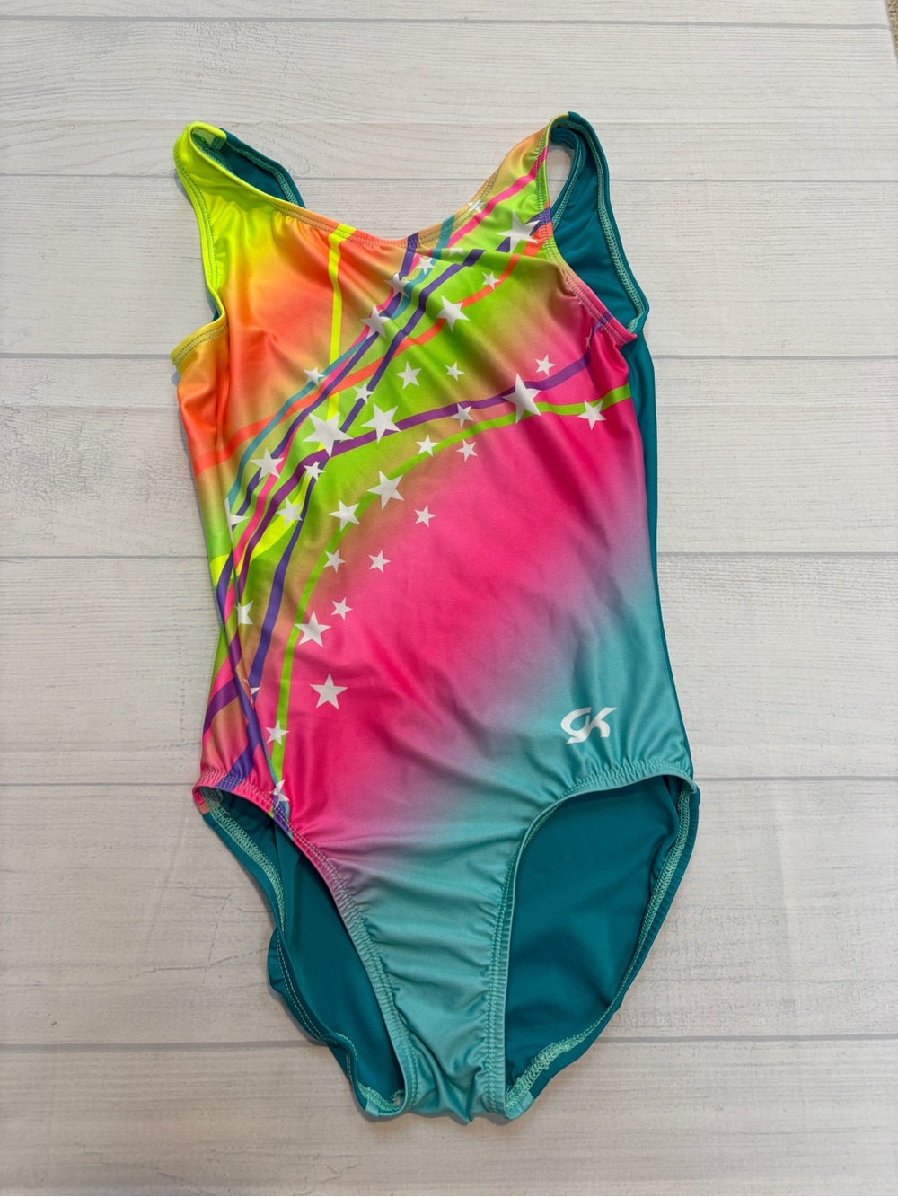 GK Kids Rainbow Star One-Piece leotard - Pink, Teal, Yellow, Green, Orange